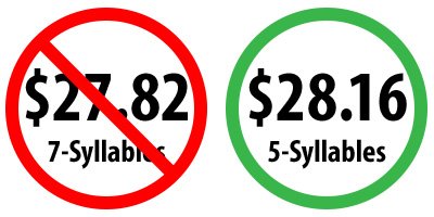 User prices with fewer syllables